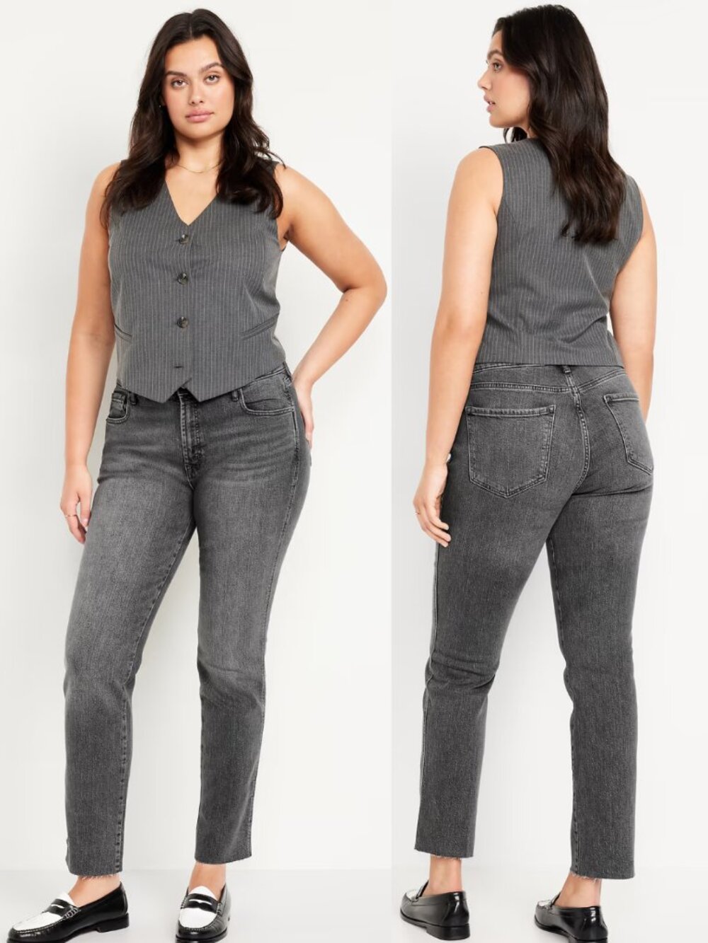 OLD NAVY High-Waisted Vintage Slim Jeans Faded Black Wash Raw Hem Casual 12 Tall